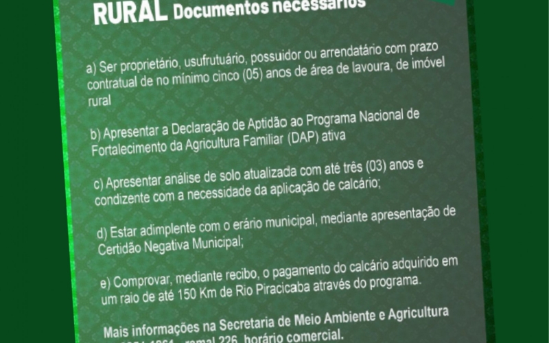 As inscrições para o Projeto Calcário Rural estão abertas.